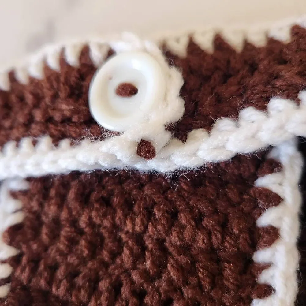 Newborn baby boy handmade brown white football crochet knit beanie diaper cover